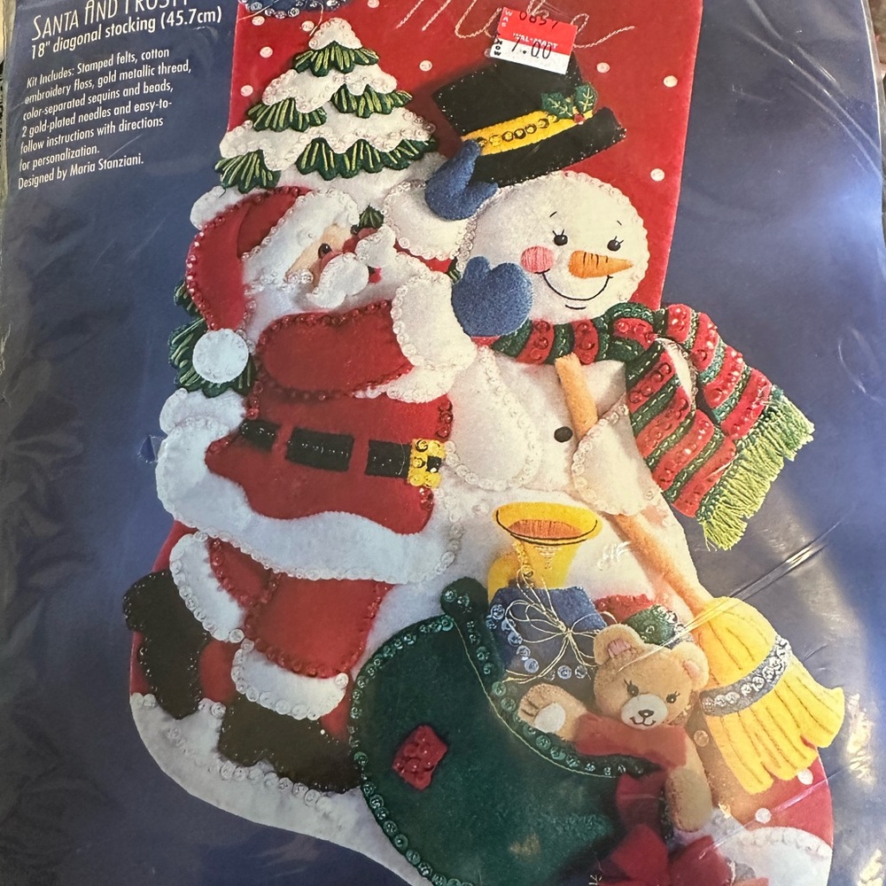 Bucilla Santa and Snowman Christmas Stocking felt kit -complete kit